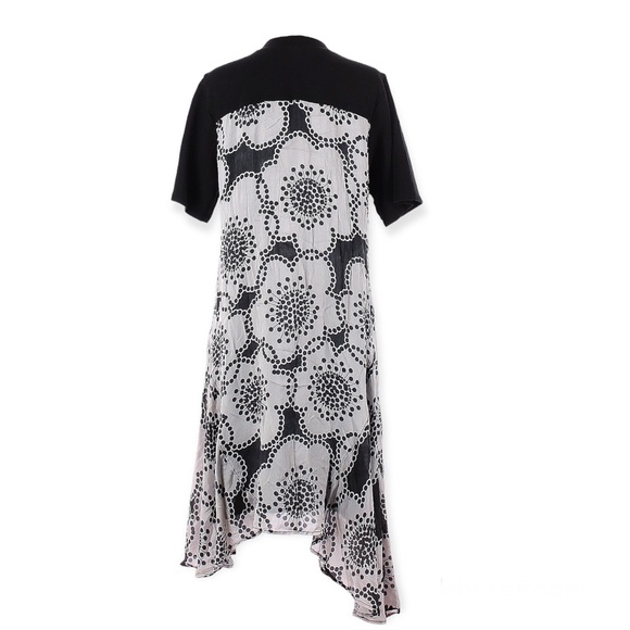 Clu Contrast Panels Asymmetric Floral Midi Dress black & white Dress - Size 1X - Picture 3 of 13